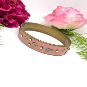 VINTAGE⚜️RETRO Painted Brass Blush Art Bangle Bracelet